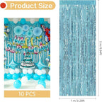10 Pack Blue Foil Curtain Backdrop 3.2ft x 9.8ft Metallic Tinsel Foil Fringe Curtains Streamer Photo Booth Backdrop for Birthday Party Engagement Bachelorette Party Decorations (Light Blue)