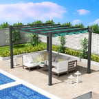 Kozyard Morgan Outdoor Retractable Pergola with Sun Shade Canopy Patio Aluminum Pergola Shelter for Backyard Deck Garden Modern Metal Grill Gazebo (10' x 12', Blue)