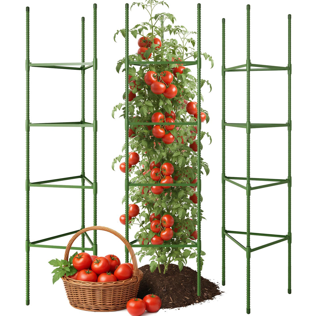 CEWOR 3 Pack Extra Tall Tomato Cage, 63 Inch Adjustable Tomato Trellis | Large Tomato Cages for Garden, Plant Cages Structure Triangle Stakes for Raised Garden Bed, Climbing Plants Outdoor