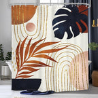 Glawry Boho Navy Brown Shower Curtain Modern Mid Century Abstract Tropical Palm Leaf Bathroom Minimalist Geometric Arch 60Wx72L Inches Bath Accessories Art Home Decor Fabric 12 Pack Hooks