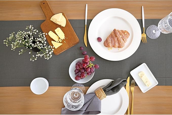Solino Home Linen Steel Gray Hemstitch Table Runner 48 Inches - 100% Pure Linen Small Table Runner 14 x 48 Inch Ideal for Dresser and Coffee Tables - Classic Hemstitch - Fall, Autumn, Halloween