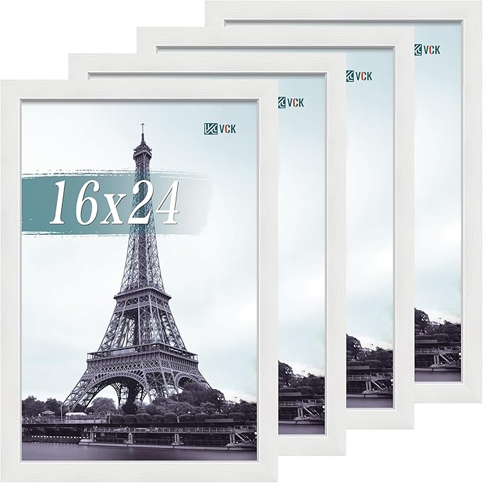 VCK 16x24 Poster Frame Set of 4 - White, Gallery-Quality Wood Picture Frames, 1.1-Inch Wide Border, Polished Plexiglass, Vertical or Horizontal Wall Display for Photo/Art/Prints, White