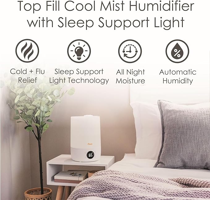 Crane Ultra-Quiet 3-in-1 Humidifier, Essential Oil Aroma Diffuser & Soothing Sleep Light - Compact 1.2 Gallon Capacity with Adjustable Night Light & Fragrance Tray - Ideal for Bedroom and Office