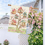 Baccessor Spring Birds House Flag Double Sided 28x40 Inch Burlap,Pink Floral Flower Tree Large Garden Flag Porch Patio Front Entry Yard Seasonal Farmhouse Outside Outdoor Decor