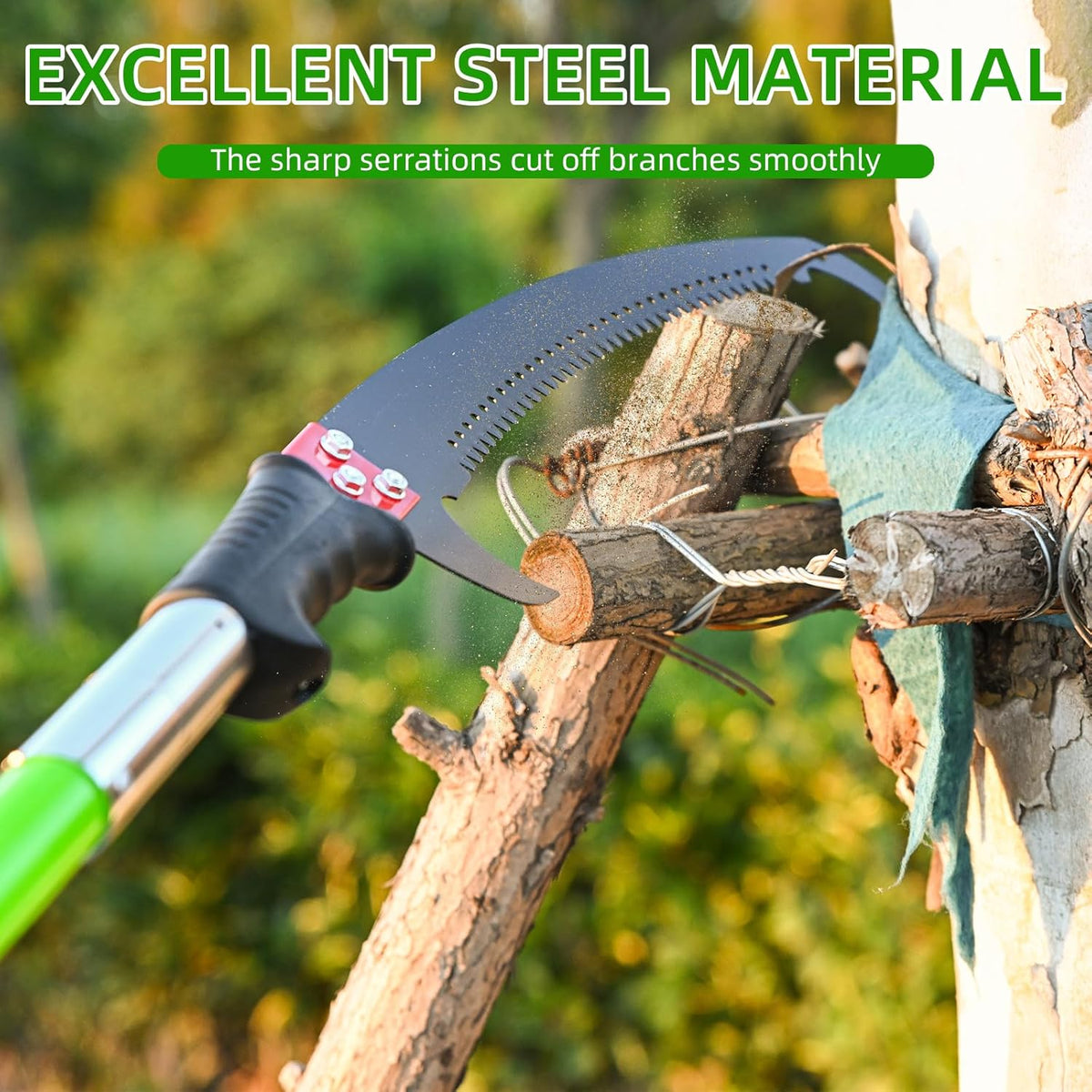 27FT Manual Pole Saw, Tree Branch Trimmer with 8-Section Fiberglass Handle, Sharp Steel Blade, Lightweight Extendable Design for High Branch Trimming, Ideal for Palms and Shrubs