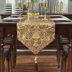 Elegant Floral Chenille Gold Jacquard Table Runner Advanced Caramel-Color with Tassels (60-inches)