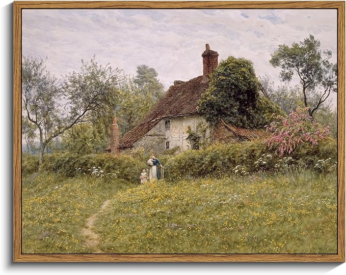 InSimSea Framed Canvas Wall Art Vintage Decor, Landscape Wall Art Prints, Old Cottages Countryside Landscape Wall Art, Rustic Farmhouse Wall Decor for Bedroom Living Room, 11"x14"