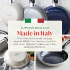 Deco 9.5” Nonstick Frying Pan Skillet, Made in Italy, Diamond Ceramic PFAS-Free, Dishwasher & Metal Utensil Safe, Durable Gloss Enamel Finish, Stay-Cool Handle, High Walls-Extra Room, Taupe