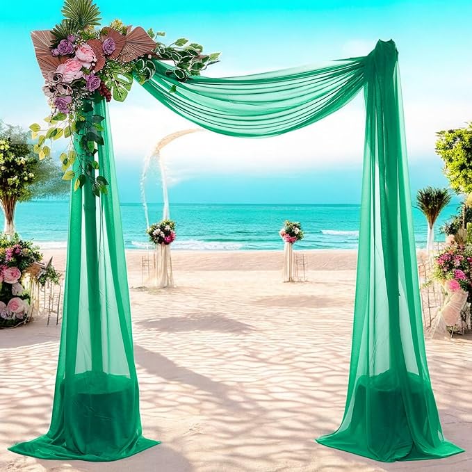 MDS Halloween Chiffon Draping Fabric - 2 Panel, 30" Wide x 75ft Long - Sheer Spooky Arbor & Canopy Drapery for Haunted House Backdrops, Party Ceilings, DIY Costumes & Themed Events - Emerald Green