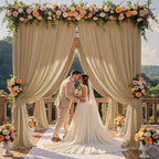30ft x 15ft Beige Wrinkle Free Backdrop Curtains for Parties,Silky Polyester Fabric Wedding Ceiling Drapes, 6 Panels 15ft Photo Back Drop Drapes for Baby Shower Photography Stage Background Cloth