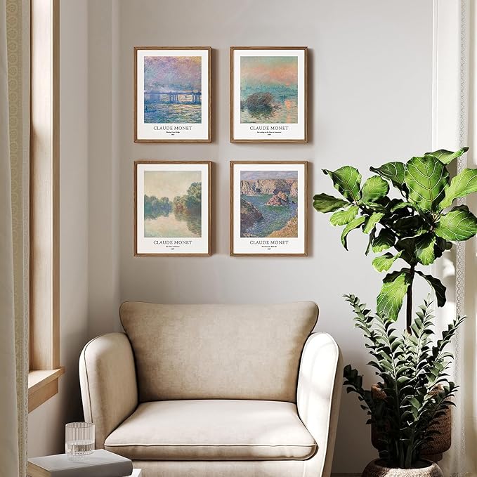 EVOLE HOME Claude Monet Giclée Art Print Set - 4 Unframed 11x14 Inch Impressions on Premium Matte Art Paper Artwork for Living Room Bedroom Dining Room Decor