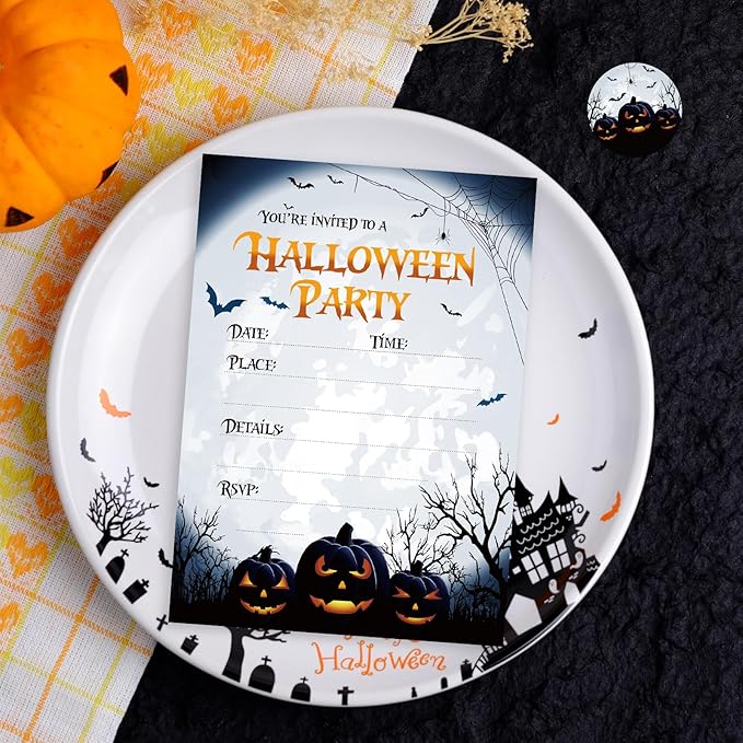 20 Pack Halloween Invitations with Envelopes Stickers Spooky Pumpkin Invitation Cards Blank Invites for Party Supplies, 5 x 7 Inch