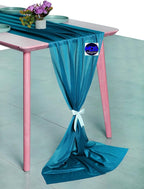 MDS Halloween Chiffon Table Runner - 5 Pack, 29 x 170 Inches, 14ft Each - Sheer Spooky Table Runners for Haunted House Parties, Trick-or-Treat Tables, Witchy Décor, Wedding & Events - Dark Teal
