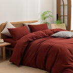 BESTOUCH Duvet Cover Set 100% Washed Cotton Linen Feel Super Soft Comfortable Chic Lightweight 3 PCs Home Bedding Set Solid Fired Brick Red Super King Plus