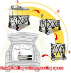 TMZ Collapsible Wagon 445L Heavy Duty Foldable Cart with All-Terrain Wheels, Canopy & Brakes - Extra Large Utility Wagon for Beach, Outdoor, Garden, Camping Portable Foldable Design (White)
