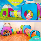 4pc Pop Up Children Play Tent : 2 Crawl Tunnel + 2 Tents : Kids Tents for Boys, Girls, Babies & Toddlers for Indoor & Outdoor : Large Children Playhouse Ball Pit