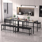 VECELO 3-Piece 63" Extendable Kitchen Table with Benches/Chairs, Modern Breakfast Dinette/Dining Room Set for 4/6/2, Small Space Saving Design, Easy Assembly
