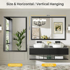 60x40 Inch Black Bathroom Mirror for Wall, Thick Metal Framed Rectangle Mirrors for Over Sink, Bedroom, Living Room, Entryway, Anti-Rust, HD Tempered Glass