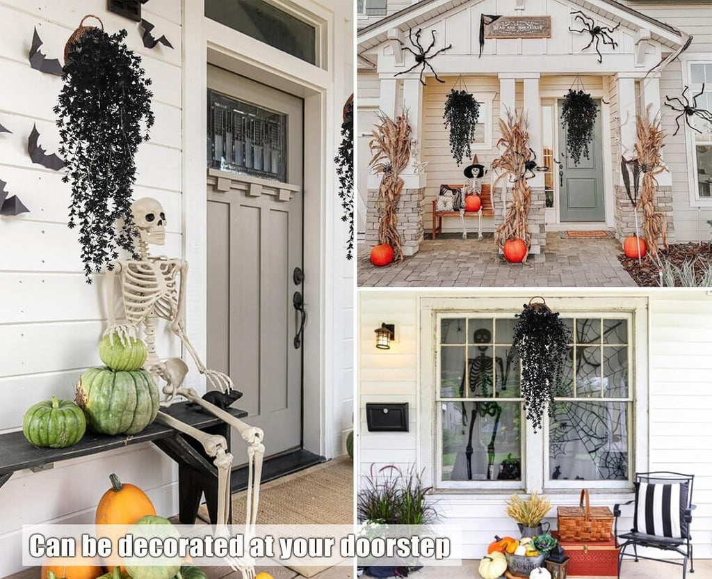 Black Hanging Flowers Faux Hanging Plants Black Artificial Hanging Plant Fake Greenery Faux UV Resistant Hanging Vines Plant for Indoor Outdoor Wedding Halloween Party Fall Wall Room Door Decor