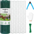 Chicken Wire Fence for Craft,13.78 x 236 Inch Lightweight Galvanized Hexagonal Chicken Wire Netting, Chicken Wire Mesh for Garden Poultry, Floral Chicken Wire Fencing with Gloves, Wire Ties and Plier