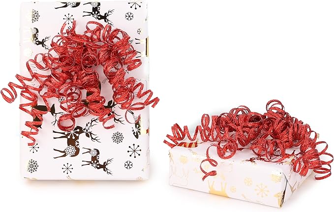 6" Metallic Red Christmas Curly Ribbon Bows for Gift Wrapping Self Adhesive Gift Bows for Holiday Decor, Baskets, Birthday, Wedding, Presents, Party Favors Decorations 6-Count
