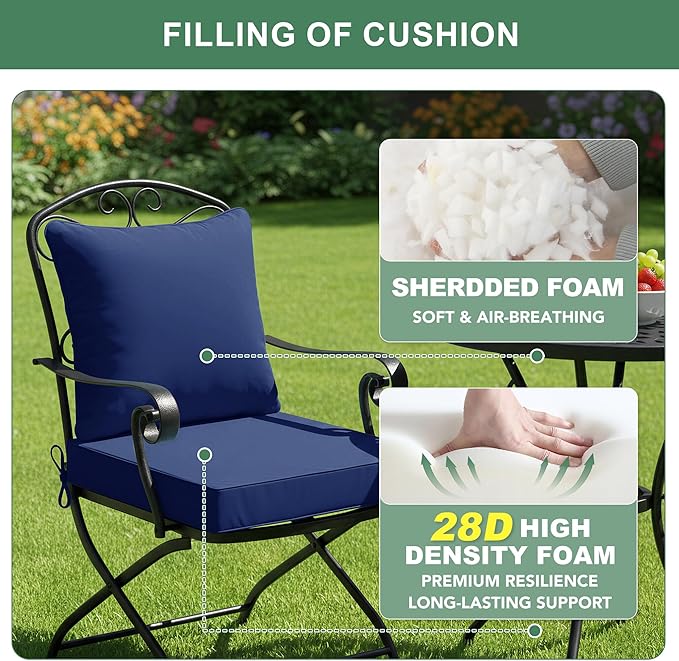 Summsun Outdoor Cushions for Patio Furniture 24 x 24 Inch, Double-Sided Waterproof Backrest and Deep Seat Cushion Set with Removable Cover, Navy, 1 Set