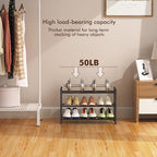 Expandable Shoe Rack, 3 Tier Shoe Rack for Closet, Stackable Adjustable Standing Metal Shoe Shelf Organizer Storage, Small Shoe Racks for Front Door Entrance、Entryway(Black)