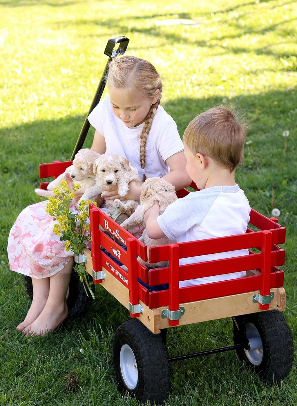 Berlin Flyer Sport Kid's Wagon - Model F410 - Amish Made in Ohio, USA - 10" No-Flat Tires (Red)