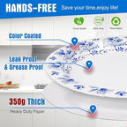 Charmount Blue Flower Printed Paper Plates - Bulk 8.5 Inch, 150pcs, Soak & Cut Proof for Parties & Daily Use