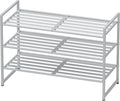 SIMPLE HOUSEWARE 3-Tier Stackable Metal Panel Shoes Rack, Silver