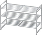 SIMPLE HOUSEWARE 3-Tier Stackable Metal Panel Shoes Rack, Silver