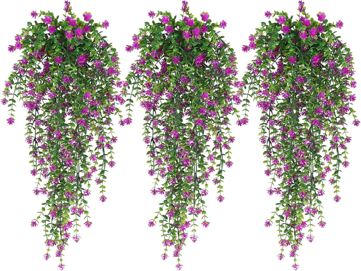 RECUTMS Artificial Fake Hanging Eucalyptus Plants Vine Hanging Plant Outdoor UV Resistant Plastic Plants Artificial Greenery for Bedroom Wall Decor Wedding Party Room Aesthetic Stuff(Fuchsia)