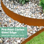 Cor Ten Steel Landscape Edging, 8Hx40L-Inch Metal Garden Edging, 6-Pack Hammer in Landscape Edging with 6 Clips and Gloves, Rustic