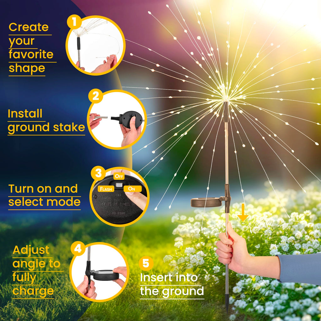 GIGALUMI Solar Firework Lights, 2-Pack – Warm White Outdoor Garden Decor Lights