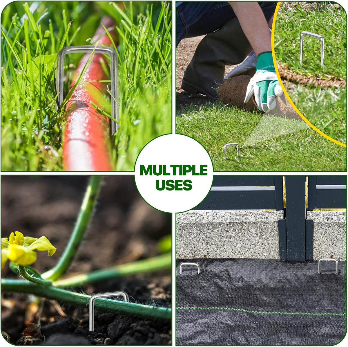4 Inch 50 Pack Landscape Staples Galvanized Garden Stakes Anti-Rust Landscape Pins for Weed Barrier Fabric, Artificial Turf and Landscape Fabric