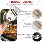 Heavy-Duty Grill Accessories BBQ Tool Sets Multi Functional Spatula with Knife Edge, Fork,Tongs, Bottle Opener Ash Wood Handle & Thick Stainless Steel Essential Accessories for Barbecue & Grill