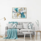 Abstract Canvas Framed Wall Art: Blue White Accent Minimalist Painting Navy Modern Textured Prints Glitter Gold Foil Artwork for Living Room Bedroom