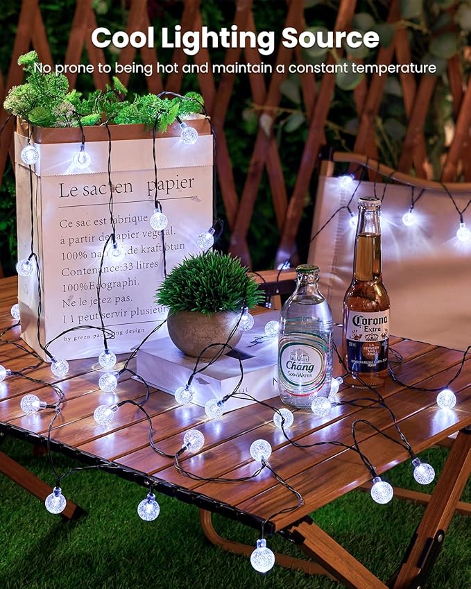 Brightown Solar String Lights Outdoor 60 Led 35.6 Feet 8 Lighting Modes Globe Waterproof Solar Powered Patio Lights for Garden Yard Porch Wedding Party Decor (Pure White)