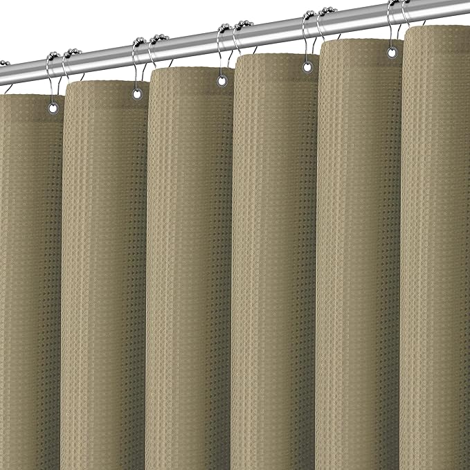 84 inch Long Shower Curtain Waffle Textured Fabric Shower Curtains, 256GSM Heavy Duty Weighted Shower Curtains, Hotel Quality Luxury Polyester Bathroom Curtain with 12 Hooks, 72Wx84H
