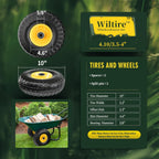 (2 Pack) 4.10/3.50-4 Flat Free Tire and Wheel 10-Inch Solid Wheel Replacement with 5/8 Bearings,2.2" Offset Hub -Compatible with Hand Truck,Wheelbarrow(Yellow)