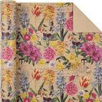 WRAPAHOLIC Kraft Floral Wrapping Paper Roll - Mini Roll - 17 Inch x 9.8 Feet - All Occasion Vintage Flower Wrapping Paper for Wedding Bridal Shower Birthday