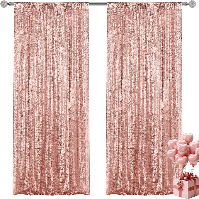 Rose Gold Sequin Backdrop Curtain 2 Pieces 2FTx8FT Glitter Photography Backdrop for Party Wedding Birthday Christmas Decorations