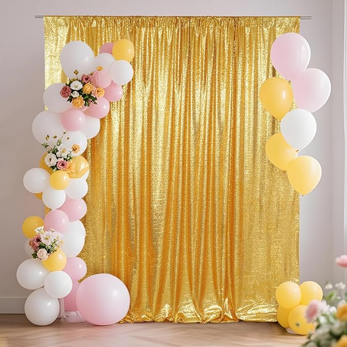 SquarePie Sequin Backdrop Curtain Less See Through Thick Background for Party 5FT x 7FT Gold