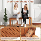 Tangkula Outdoor Wood Bench, 2-Person Backless Patio Garden Bench with Slatted Seat, Front Porch Dining Seating Furniture for Deck, Yard and Park (1)