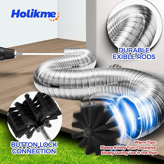 Holikme 40 Feet Dryer Vent Cleaner Kit, Flexible Lint Brush with Drill Attachment, Extends Up to 40 Feet for Easy Cleaning, Synthetic Brush Head, Use with or Without a Power Drill