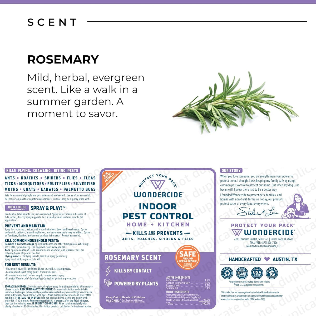 Wondercide Rosemary Indoor Pest Control Spray, 128 oz – Natural Ant, Roach & Flea Killer, Pet-Safe