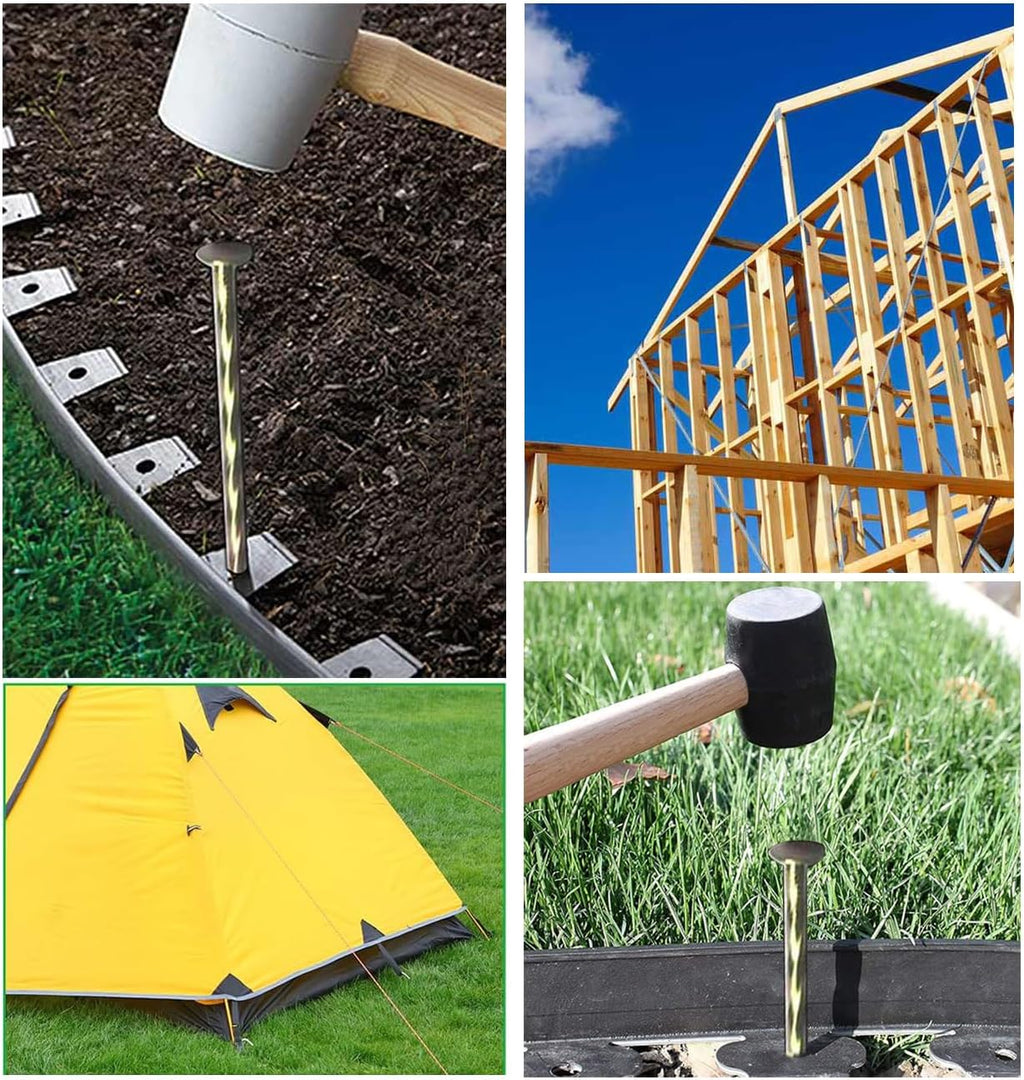 50 Pack - 8" Solid Galvanized Non-Rust Metal Garden Stakes, Spiral Landscape Edging Spikes/Anchors, for Paver Edging, Weed Barriers, Turf, House Construction, Carpentry Nail, Tent, Anchoring Spikes