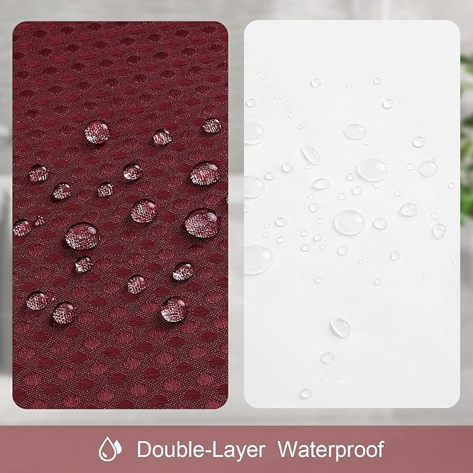 3 in 1 Extra Long Burgundy Shower Curtain Set-72 W x 84 H, Modern Waffle and PEVA Liner Set with 12 Stainless Steel Hooks, Waterproof Fabric for Bathroom