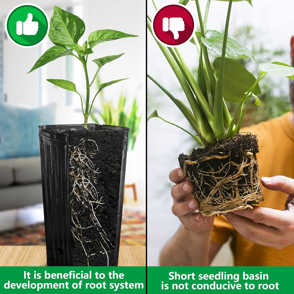RunNico 50pcs Plastic Deep Plant Nursery Pots, 9.8”Tall Tree Pots,Black Deep Seedling Container Pots with Drainage Holes for Indoor Outdoor Gardening (4.7" Wx9.8 H)