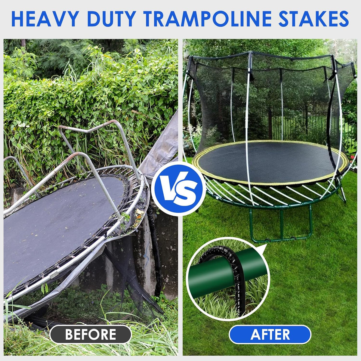 Trampoline Stakes 12 inches 10-Pack U Stake for Ground Heavy Duty Trampoline Anchors High Wind Stakes for Fence, Swing Set, Outdoor Decoration and Gazebo